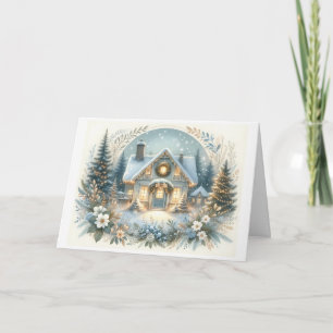 Snowy Cottage Glow Scene Card