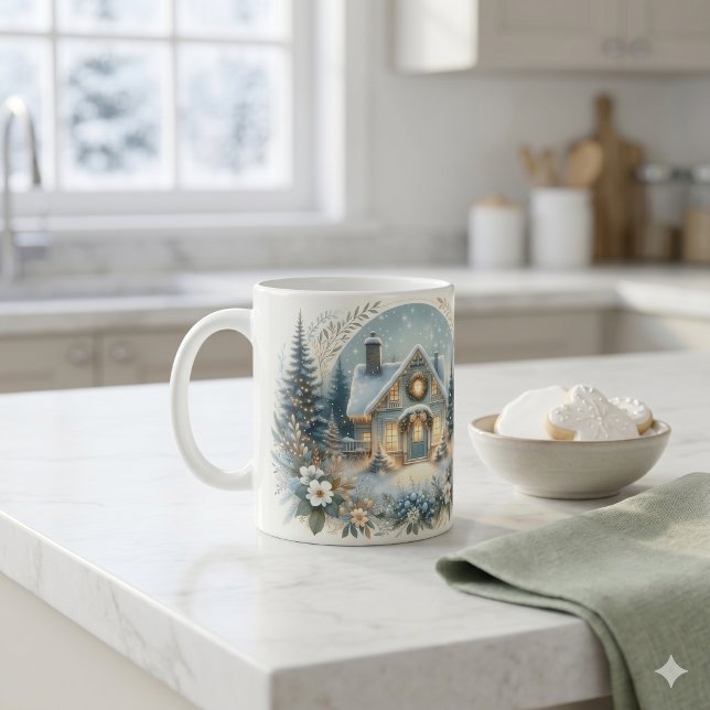 Snowy Cottage Glow Scene Coffee Mug (Snowy Cottage Glow Scene Coffee Mug)