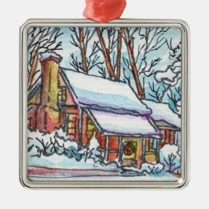 Snowy Cottage Metal Ornament