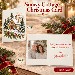 Snowy Cottage Personalised Christmas Photo Card
