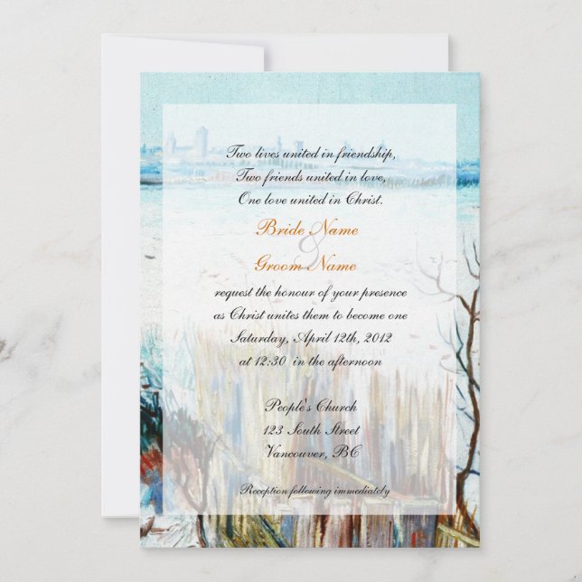 Snowy country Christian winter wedding invitation (Front)