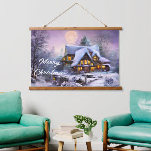 Snowy country home hanging tapestry