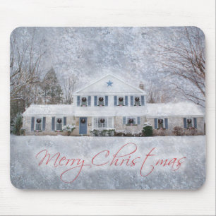 Snowy Country Rural Christmas Holiday Greeting Mouse Pad