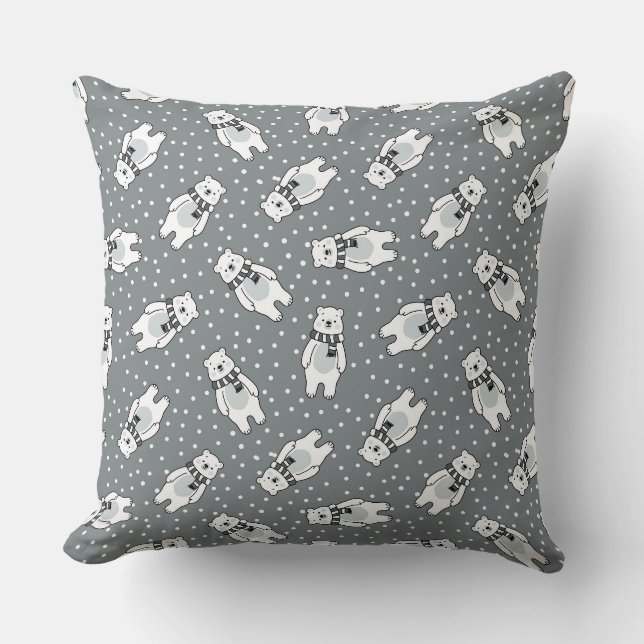 Snowy cute snow polar bear pattern cushion (Front)