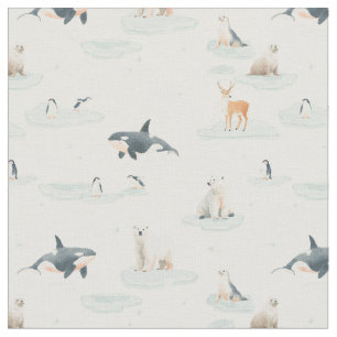 Snowy day - Arctic animals winter nursery  Fabric