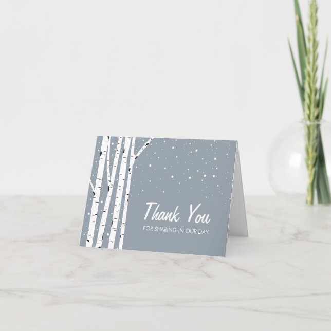 Snowy Day Birch Trees Thank You Card (Front)