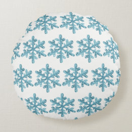 Snowy Day Blue Snowflake Cosy Round Pillow