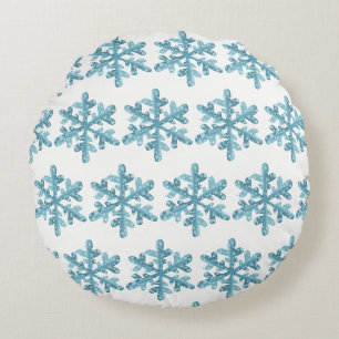 Snowy Day Blue Snowflake Cosy Round Pillow
