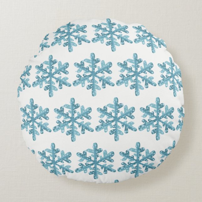 Snowy Day Blue Snowflake Cosy Round Pillow (Front)
