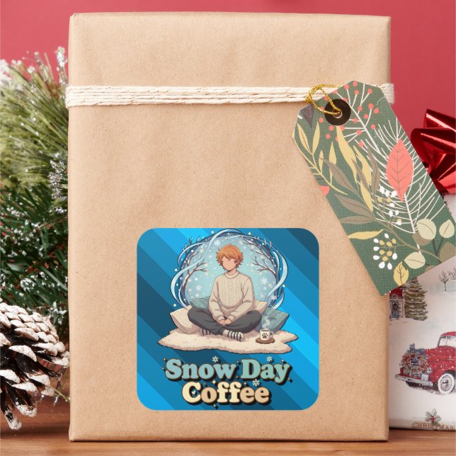 Snowy Day Calm Anime Art Square Sticker (Holiday)