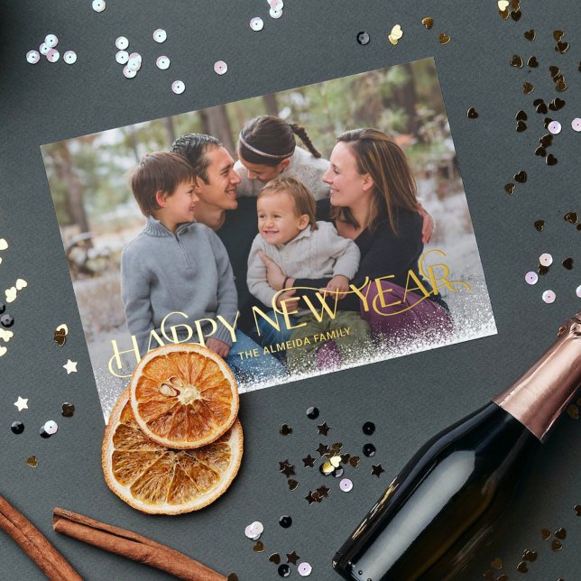 Snowy Day FOIL Happy New Year Holiday Card (Creator Uploaded)