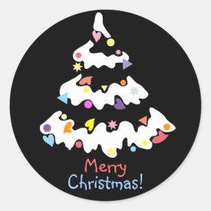 snowy decorated Christmas tree Classic Round Sticker