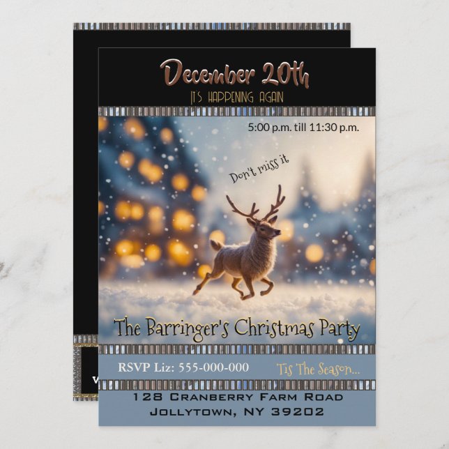 Snowy Deer Annual Holiday Party Invitation (Front/Back)