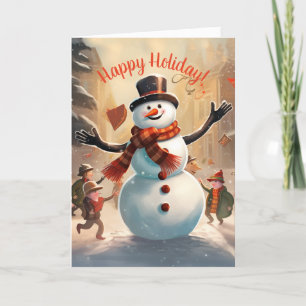 "Snowy Delight" Smiling Snowman Holiday Card