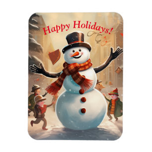 "Snowy Delight" Smiling Snowman Magnet