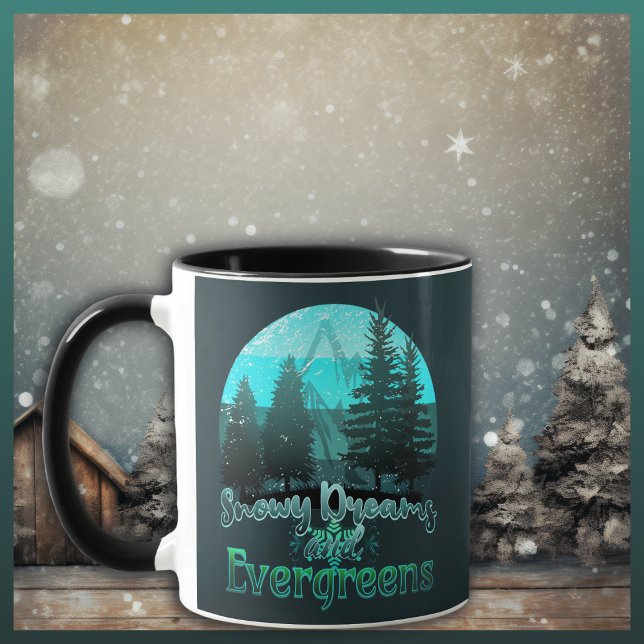 Snowy Dreams and Evergreens Retro Sunset Mug (Creator Uploaded)