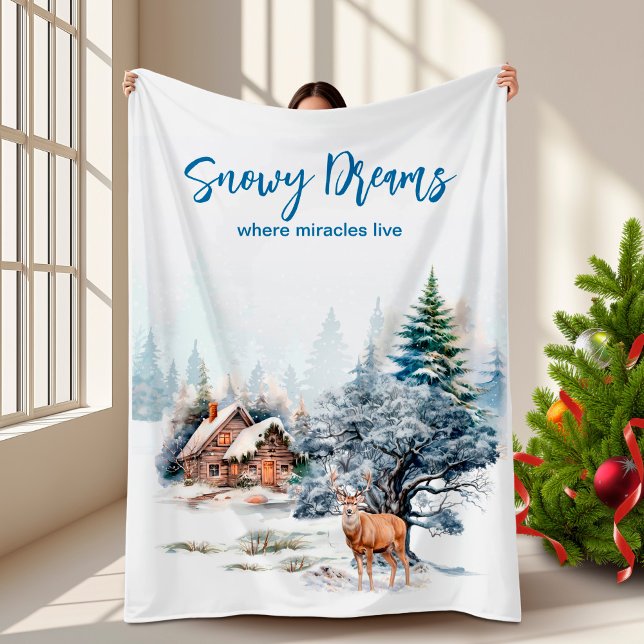 Snowy Dreams Forest Deer  Fleece Blanket (Snowy Dreams Forest Deer Fleece Blanket)
