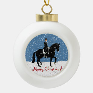 Snowy Dressage Horse Christmas Ceramic Ball Christmas Ornament