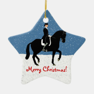 Snowy Dressage Horse Christmas Ceramic Tree Decoration