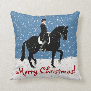 Snowy Dressage Horse Christmas Cushion