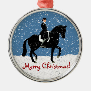 Snowy Dressage Horse Christmas Metal Ornament