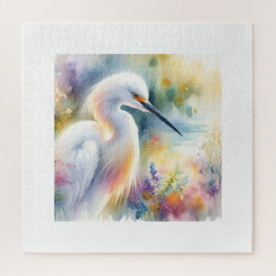 Snowy Egret 180724AREF115 - Watercolor Jigsaw Puzzle