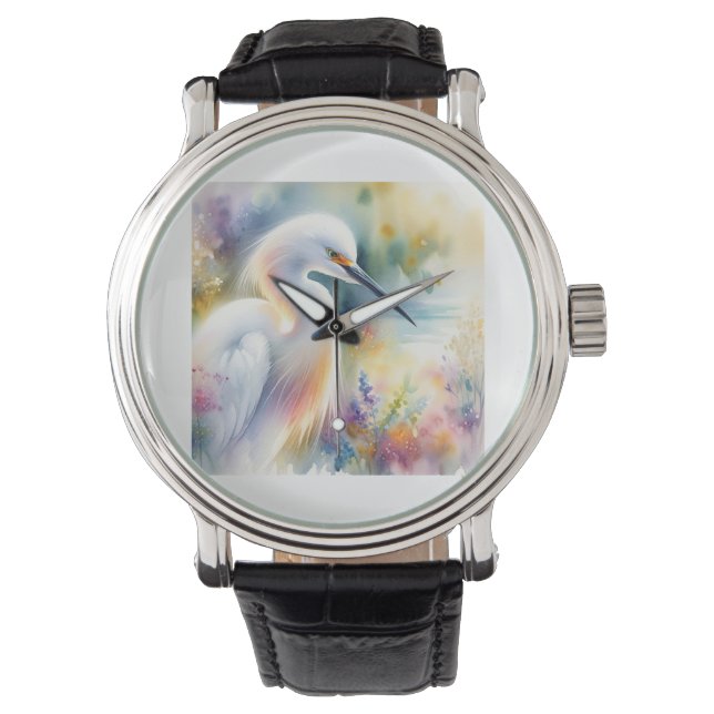 Snowy Egret 180724AREF115 - Watercolor Watch (Front)