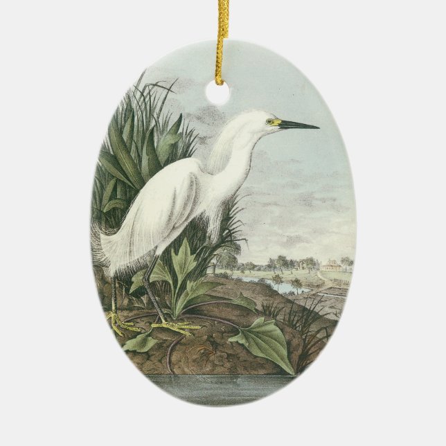 Snowy Egret by Audubon Ceramic Tree Decoration (Front)