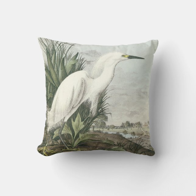 Snowy Egret by Audubon Cushion (Front)