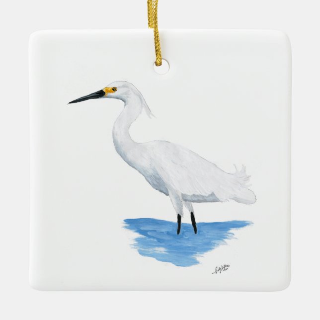 Snowy Egret  Ceramic Ornament (Front)