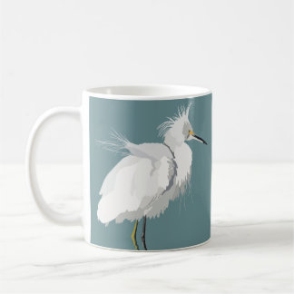 Snowy Egret on Light Teal Coffee Mug