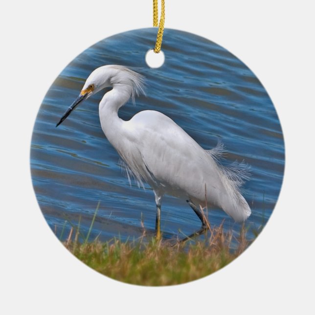Snowy Egret Ornament (Front)