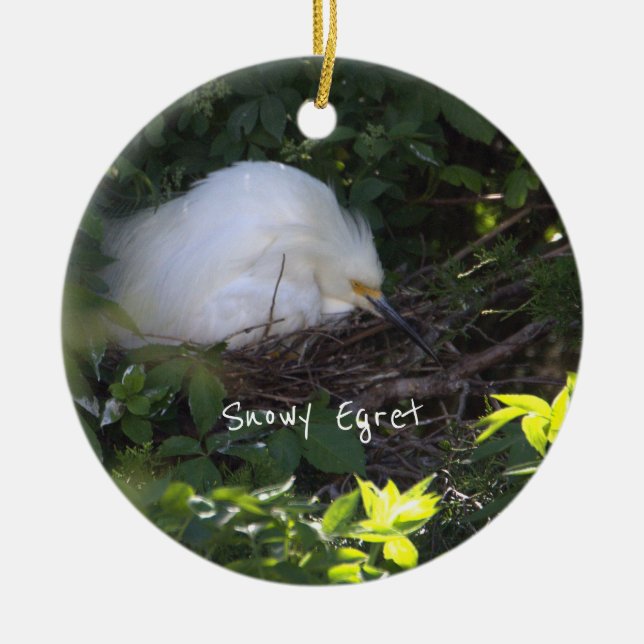 Snowy Egret Ornament (Front)