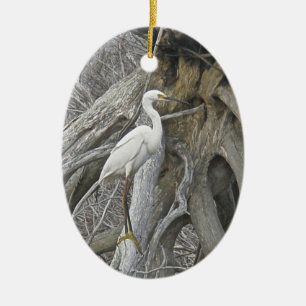 Snowy Egret Season's Greetings Ornament