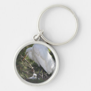 Snowy Egret with Baby Keychain
