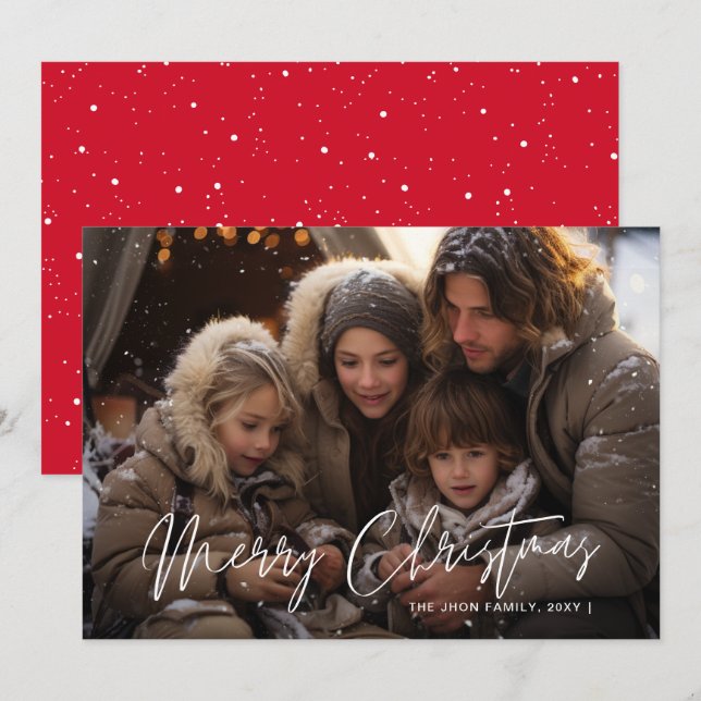 Snowy Elegance Photo Merry Christmas Red  Holiday Card (Front/Back)