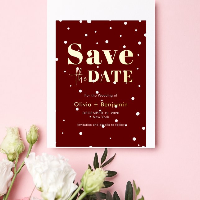 Snowy Elegant Christmas Red Wedding Save The Date (Snowy Elegant Christmas Red Wedding Save The Date Foil Invitation)