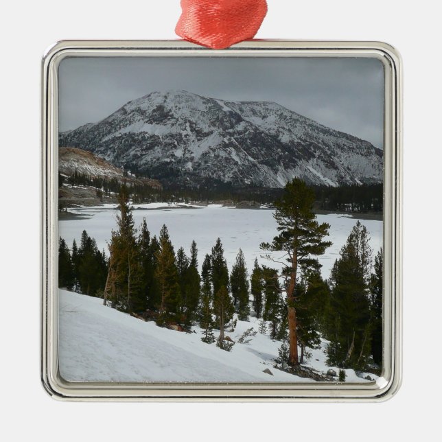 Snowy Ellery Lake California Winter Landscape Metal Ornament (Front)