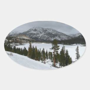 Snowy Ellery Lake California Winter Landscape Oval Sticker