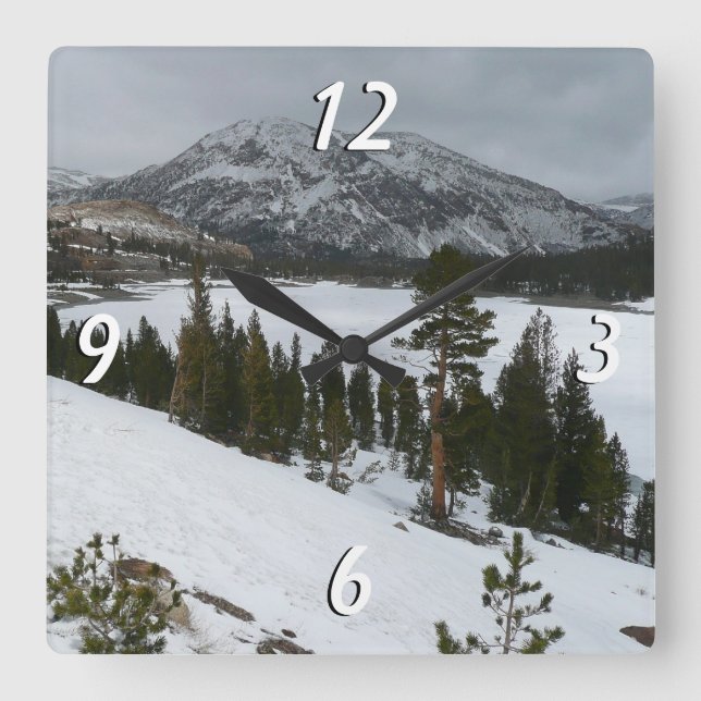 Snowy Ellery Lake California Winter Landscape Square Wall Clock (Front)