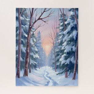 Snowy Escape   Winter Forest Watercolor Painting Jigsaw Puzzle
