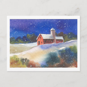 Snowy Evening Barns Postcard