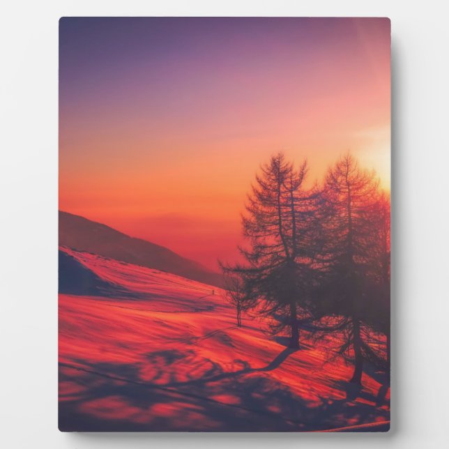 Snowy Evening Sunset Plaque (Front)