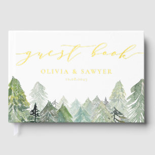 Snowy Evergreen Forest Script Winter Wedding Guest Book
