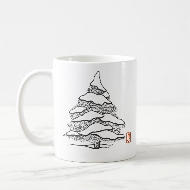 Snowy Evergreen Hot Cocoa Classic Mug (Left)