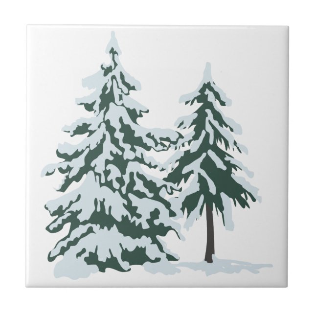 Snowy Evergreens Ceramic Tile (Front)