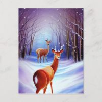 Snowy Fairytale Landscape with Chasing Deer