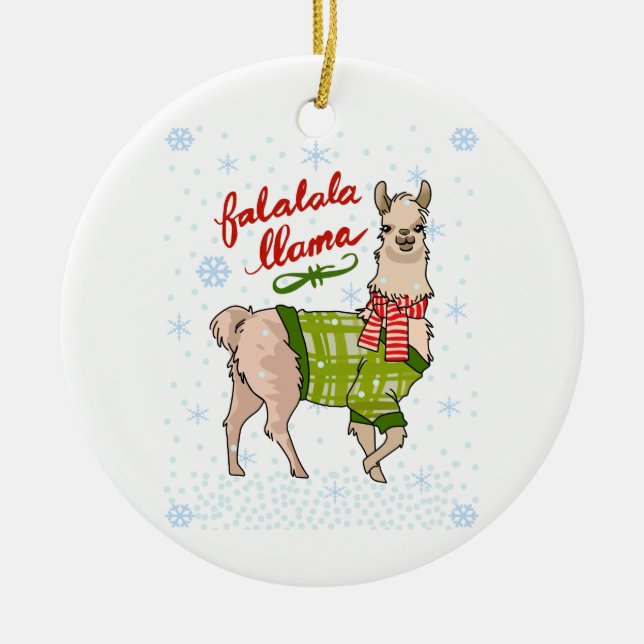 Snowy Falalala Llama Ceramic Ornament (Front)