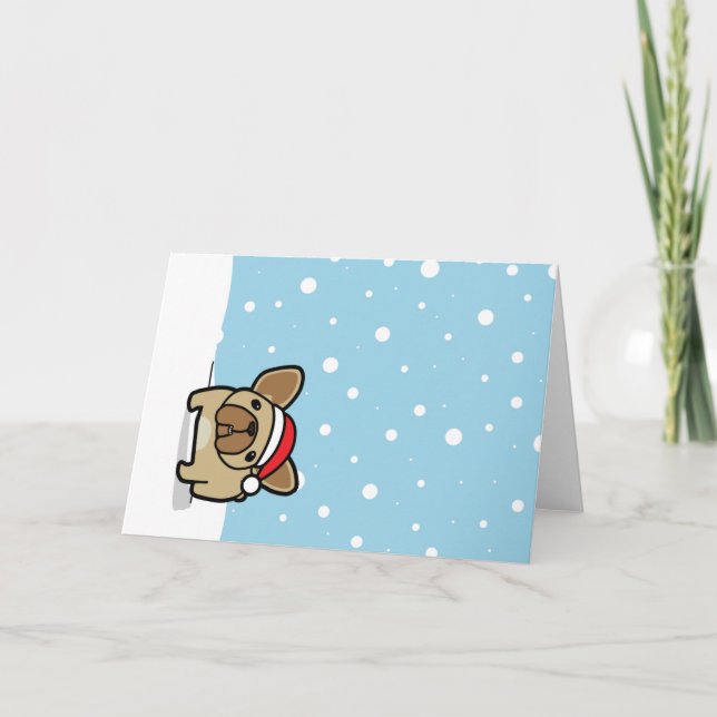 Snowy Fawn Frenchie Holiday Card (Front)