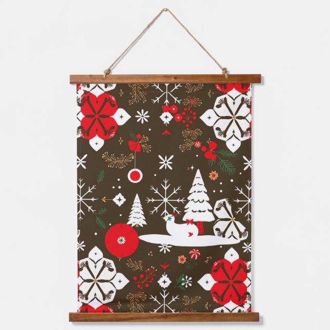 Snowy Festivities Pattern Hanging Tapestry (Front)